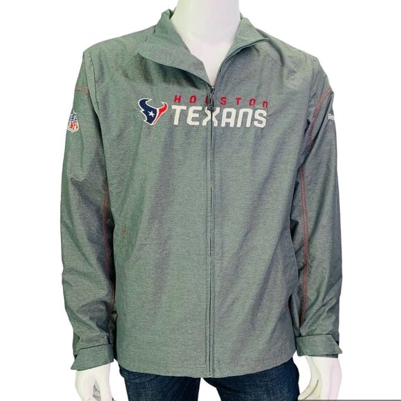 Reebok | Houston Texans Mens Onfield NFL Windbreaker Jacket Gray Full Zip Size M - Picture 2 of 12